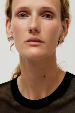 No.6 Store Twin Pearlescent Bear Earrings in White