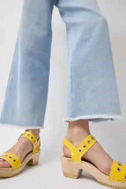 No.6 Store Two Strap Clog on Mid Heel in Yellow Patent with Eyelets