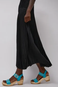 No.6 Store Two Strap Clog on Mid Heel in Turquoise Patent with Eyelets
