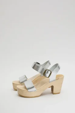 No.6 Store Two Strap Clog on Platform in Silver