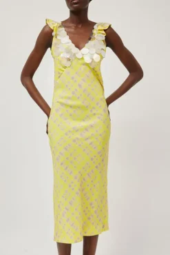 No.6 Store V Neck Sequin Dress in Light Yellow Plaid
