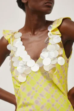 No.6 Store V Neck Sequin Dress in Light Yellow Plaid