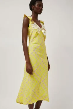 No.6 Store V Neck Sequin Dress in Light Yellow Plaid