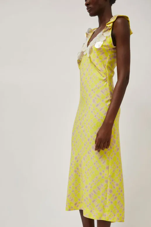 No.6 Store V Neck Sequin Dress in Light Yellow Plaid