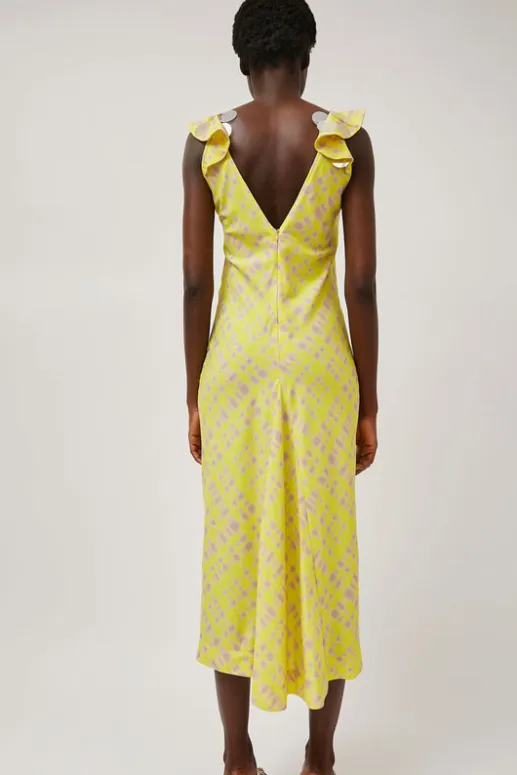No.6 Store V Neck Sequin Dress in Light Yellow Plaid