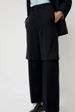 No.6 Store Virgin Wool Layered Trousers in Navy Pinstripe