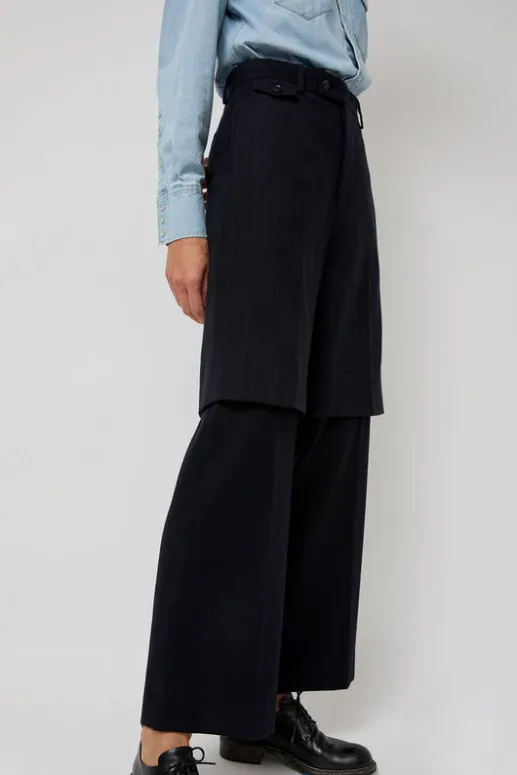 No.6 Store Virgin Wool Layered Trousers in Navy Pinstripe