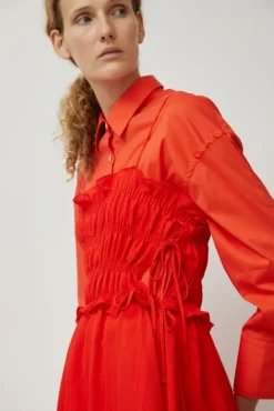 No.6 Store Viscose Gathered Dress in Coral