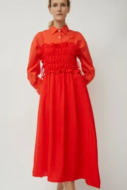No.6 Store Viscose Gathered Dress in Coral