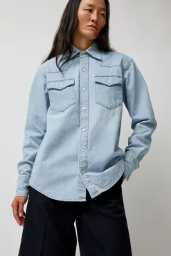 No.6 Store Washed Denim Western Shirt in Washed Light Blue