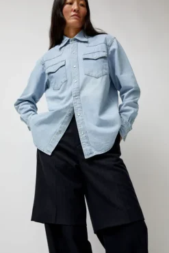 No.6 Store Washed Denim Western Shirt in Washed Light Blue
