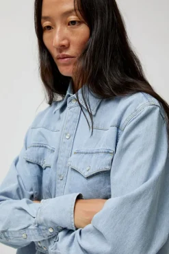 No.6 Store Washed Denim Western Shirt in Washed Light Blue