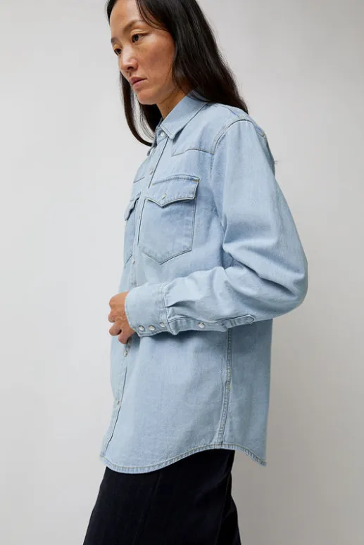 No.6 Store Washed Denim Western Shirt in Washed Light Blue