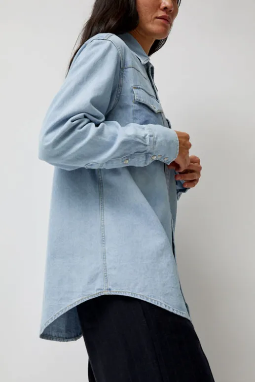 No.6 Store Washed Denim Western Shirt in Washed Light Blue