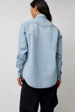 No.6 Store Washed Denim Western Shirt in Washed Light Blue