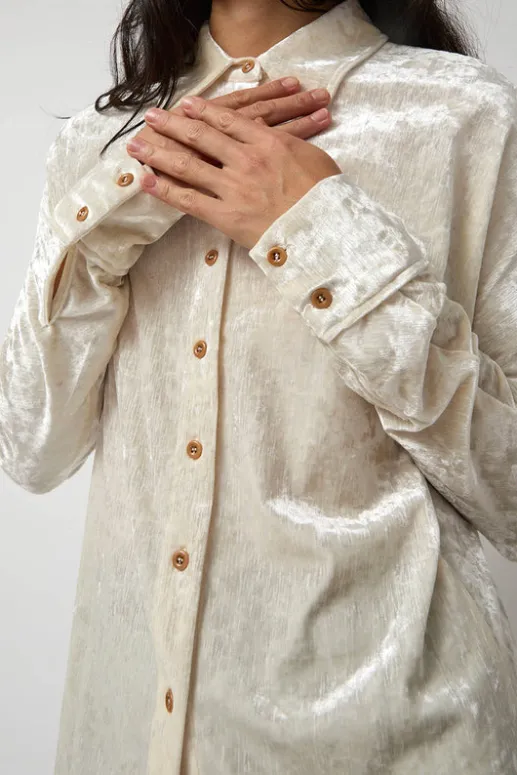 No.6 Store Washed Velvet Long Shirt in Ivory