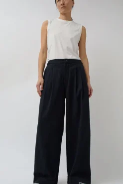 No.6 Store Wes Pleat Pant in Black Warp and Indigo Weft