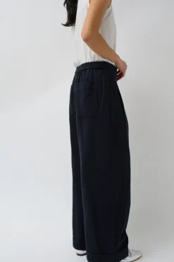 No.6 Store Wes Pleat Pant in Black Warp and Indigo Weft