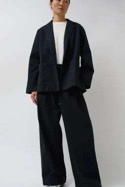 No.6 Store Wes Pleat Pant in Black Warp and Indigo Weft