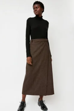 No.6 Store Wool Blend Maxi Wrap Skirt in Brown