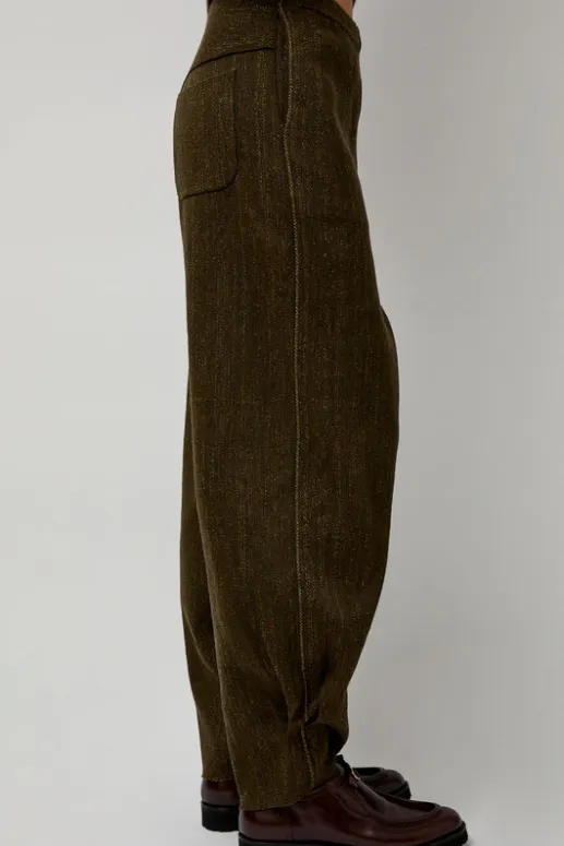 No.6 Store Wool Linen Canvas Trousers in Green