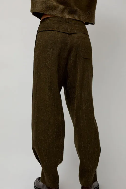 No.6 Store Wool Linen Canvas Trousers in Green